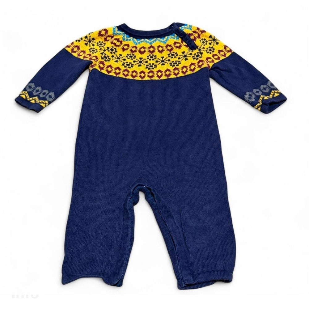 Hanna Andersson Baby 80 Fair Isle Knit Sweater Romper Navy Nordic One Piece